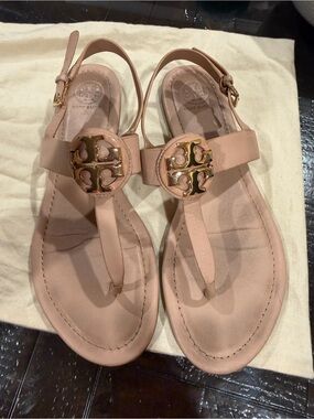Tory Burch Bryce Flat Thong Sandals with Gold Medallions